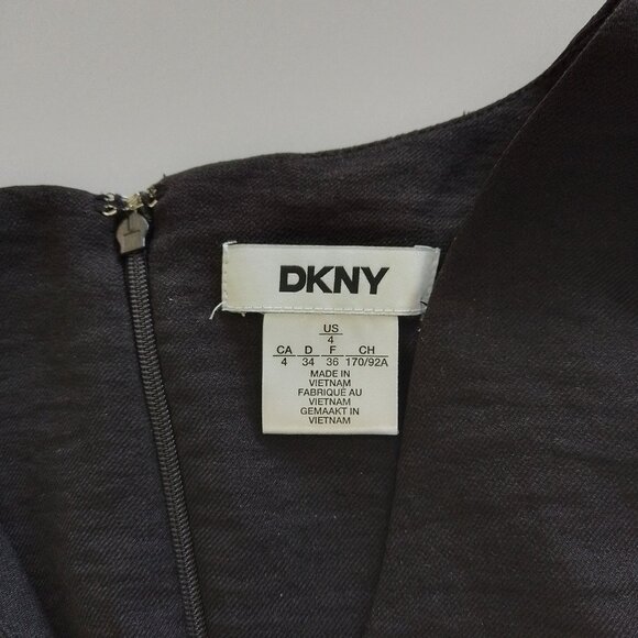 !NEW! DKNY Elegant Black Midi Dress Size 4 with Puffed Sleeves - Picture 5 of 6